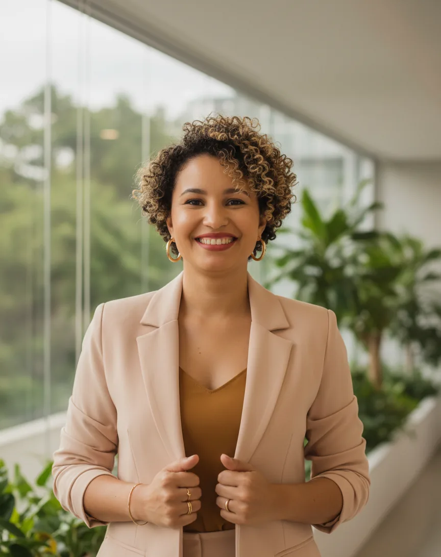 Fabiana Silva em um corredor com plantas